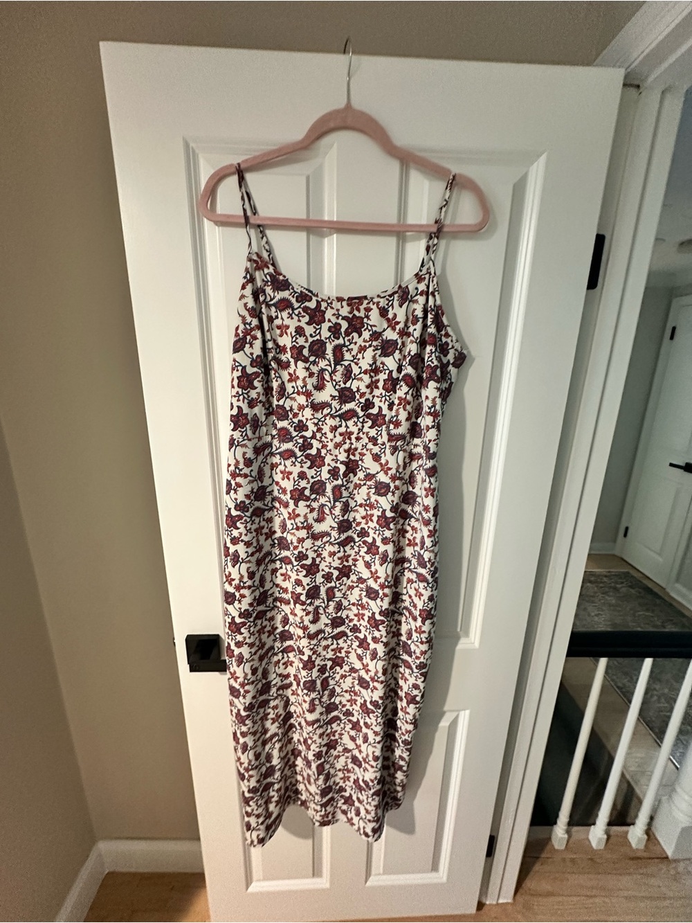 Abercrombie & Fitch Cream Midi Slip Dress with Burgundy Floral Print